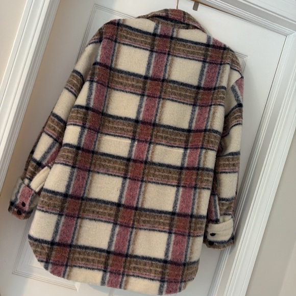Zara Women's Teddy Jacket - Pink, Cream, and Black Plaid - Picture 3 of 4